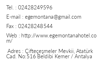 Ege Montana Hotel iletiim bilgileri